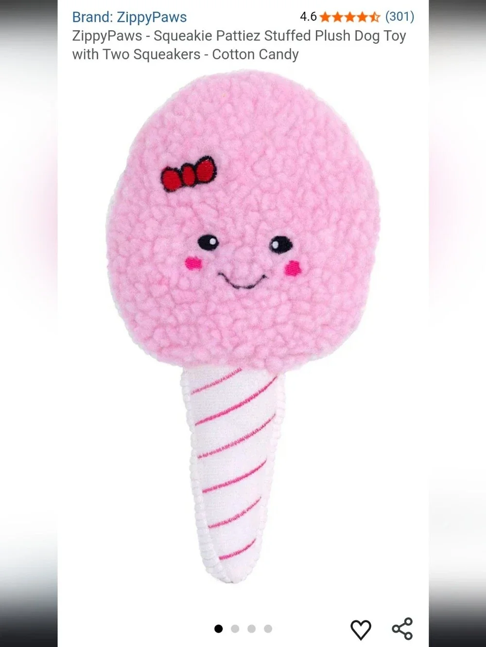 Zippypaws Pink cotton candy Plush Squeak Toy for dogs